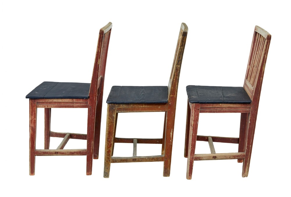 HARLEQUIN SET OF 6 19TH CENTURY PAINTED PINE DINING CHAIRS View IV