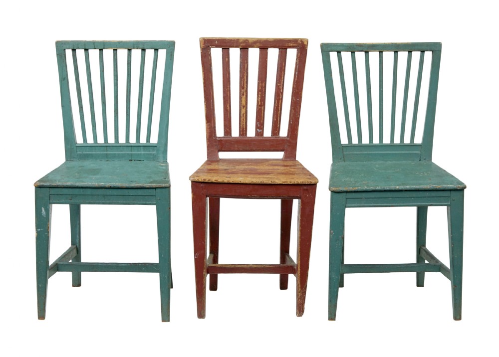 HARLEQUIN SET OF 6 19TH CENTURY PAINTED PINE DINING CHAIRS View VI