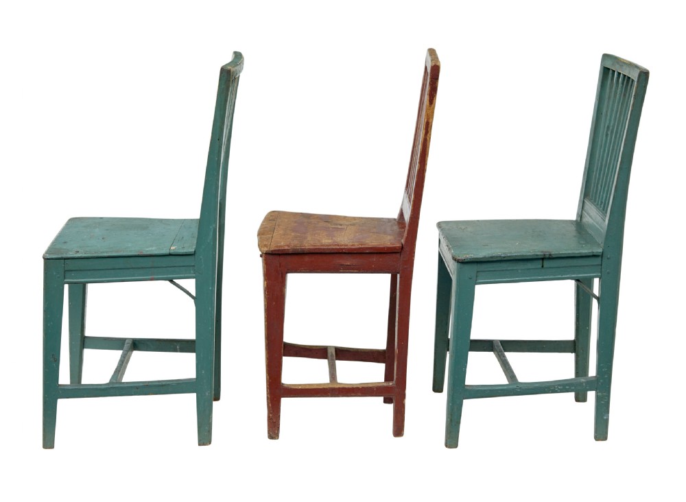 HARLEQUIN SET OF 6 19TH CENTURY PAINTED PINE DINING CHAIRS View VII