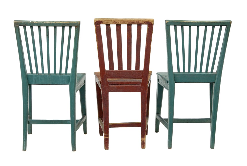 HARLEQUIN SET OF 6 19TH CENTURY PAINTED PINE DINING CHAIRS View VIII