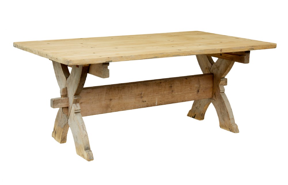 LARGE MID 19TH CENTURY SWEDISH PINE TRESTLE TABLE