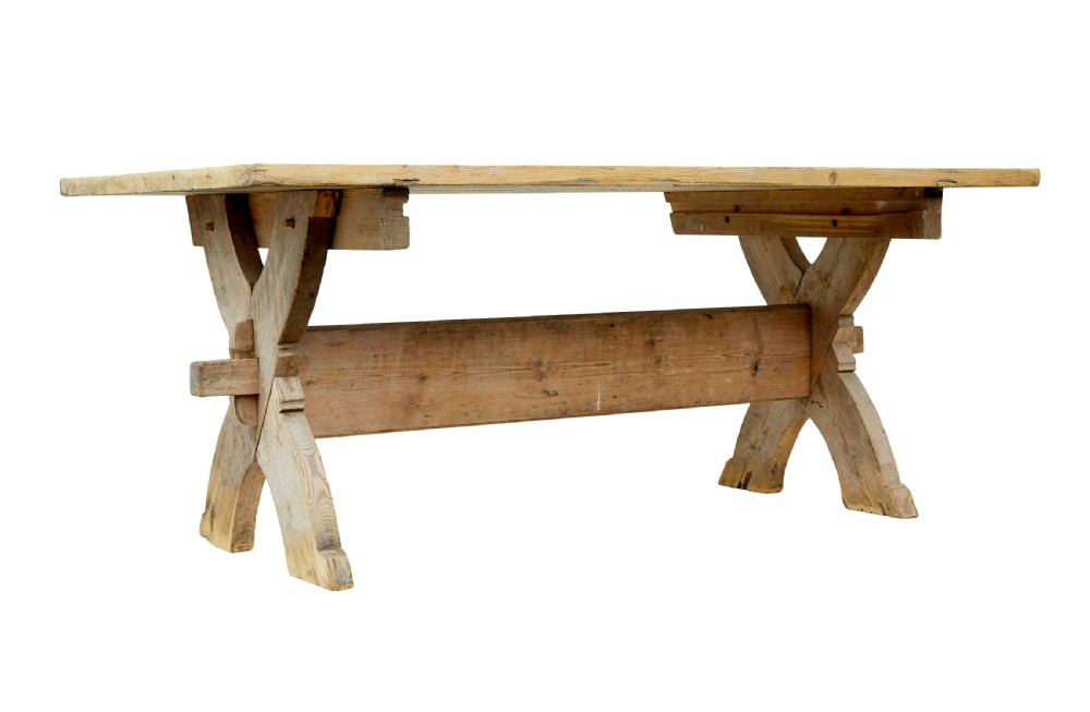 LARGE MID 19TH CENTURY SWEDISH PINE TRESTLE TABLE View II