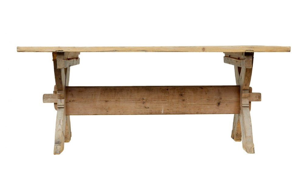 LARGE MID 19TH CENTURY SWEDISH PINE TRESTLE TABLE View III