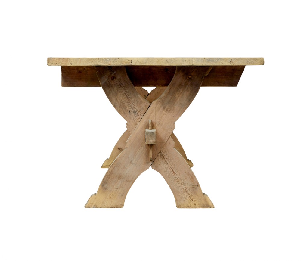 LARGE MID 19TH CENTURY SWEDISH PINE TRESTLE TABLE View IV