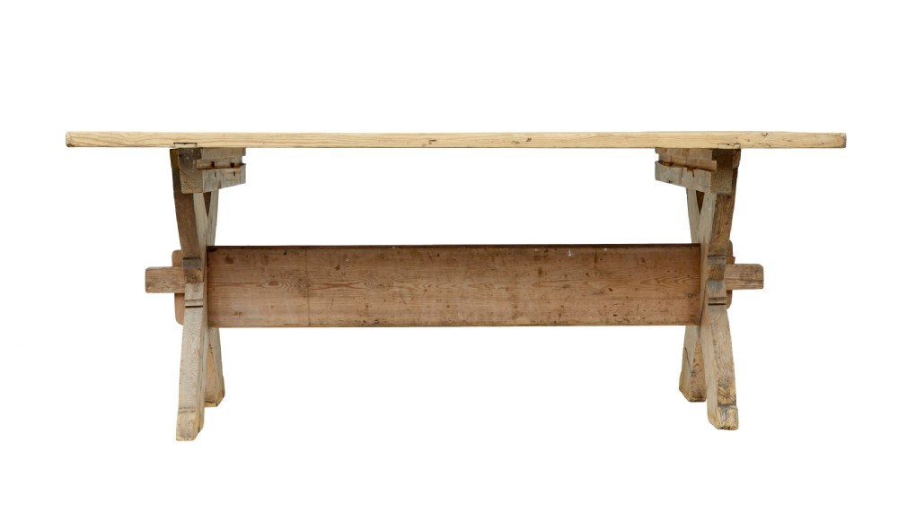 LARGE MID 19TH CENTURY SWEDISH PINE TRESTLE TABLE View V