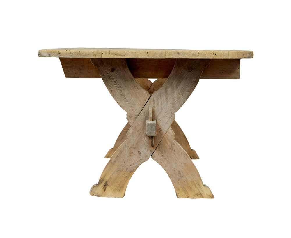 LARGE MID 19TH CENTURY SWEDISH PINE TRESTLE TABLE View VI