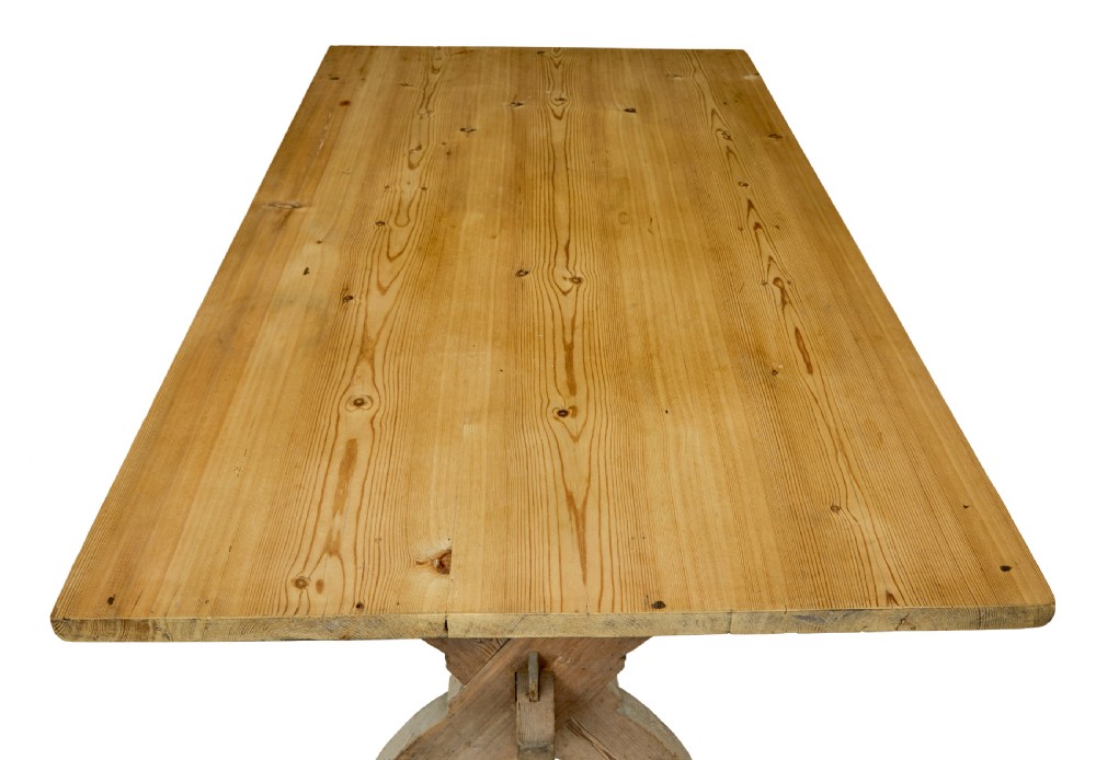 LARGE MID 19TH CENTURY SWEDISH PINE TRESTLE TABLE View IX