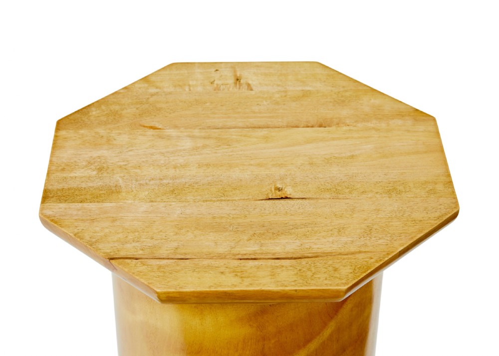 An early 20th-century Swedish Empire Revival pedestal crafted from satin birch with a smooth cylindrical column shaft and stepped square plinth base. View IV