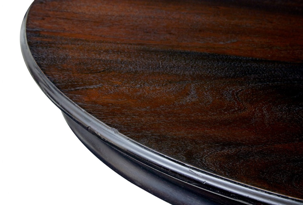 A 19th-century ebonised dark wood oval centre table featuring a fluted central pedestal and a quadform base supported by carved claw feet. View IX