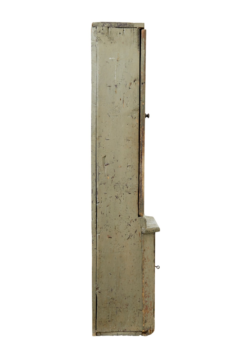 A tall early 19th-century Scandinavian pine cupboard featuring two doors with reeded panelling and a distressed pale green painted finish. View VII