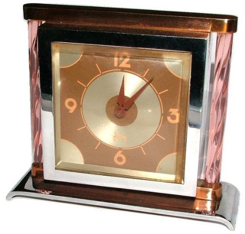 French Glass and Chrome Art Deco Clock