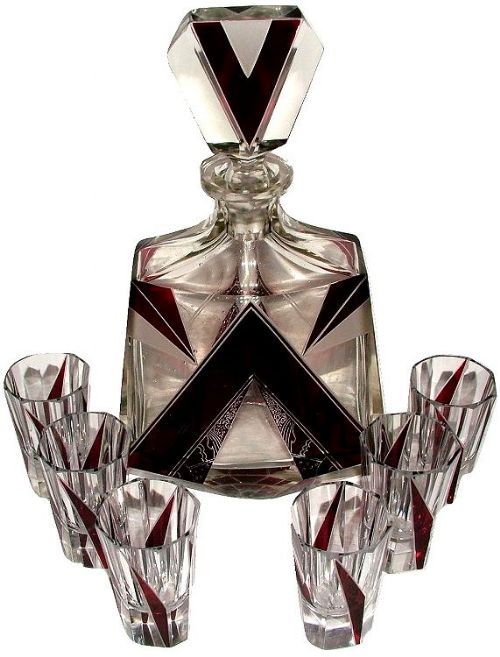 Art Deco Geometric Decanter Set