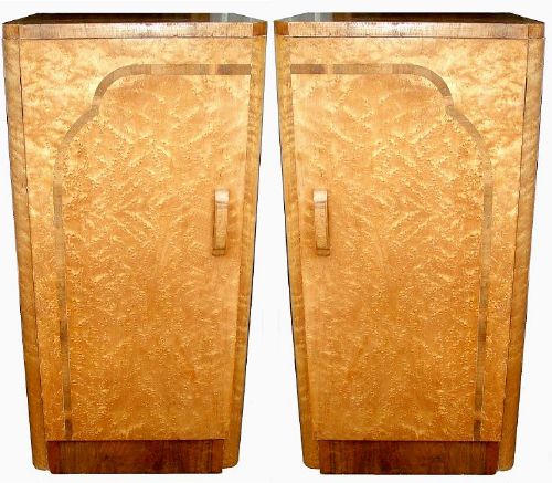 Art Deco Birds Eye Maple Bedside Cabinets