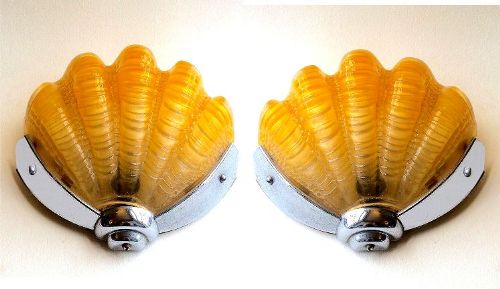 Pair of Yellow Art Deco Shell Wall Lights