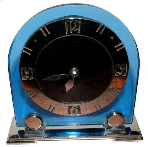 Art Deco Blue Glass Clock