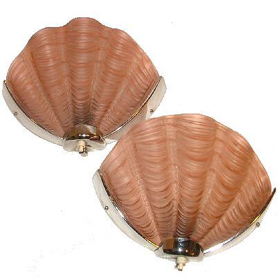 Pair of Pink Art Deco Shell Wall Lights
