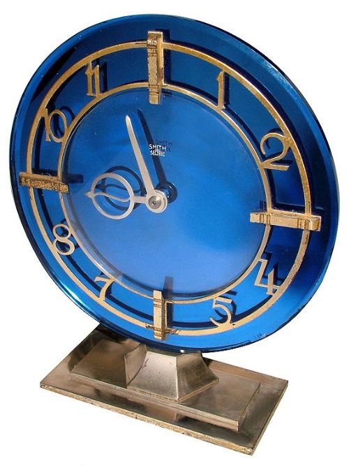 Rare Art Deco Blue Mirrored Clock
