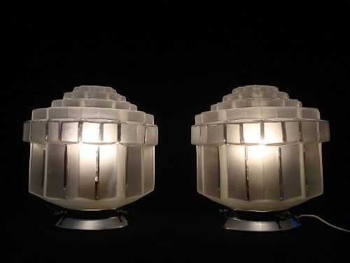 Matching Pair 1930s Art Deco Geometric Ceiling Lights