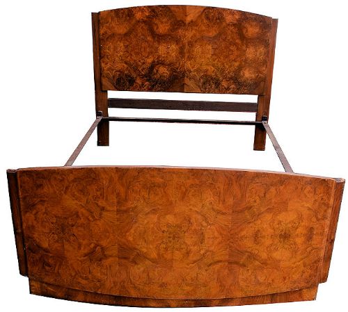 1930s Art Deco Walnut Double Bed