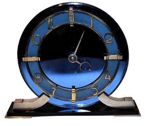 Superb Art Deco Blue Mirror Clock
