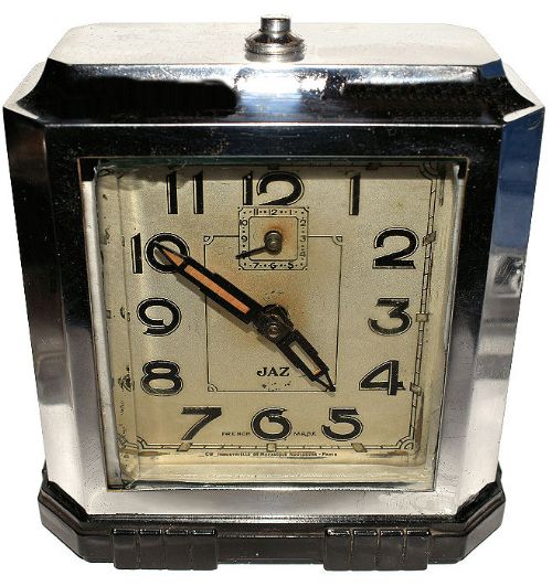 1930s Art Deco Chrome & Bakelite Alarm Jaz Clock
