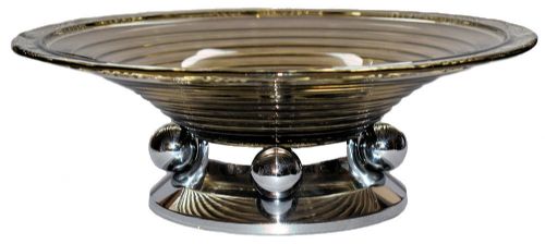 1930s Art Deco Chrome and Glass Modernist Comport