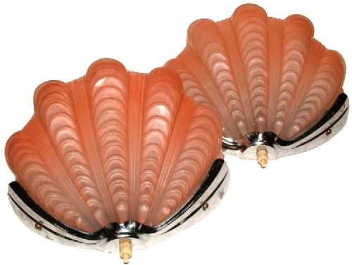 1930s Art Deco Pair of Coral Shell Wall Lights