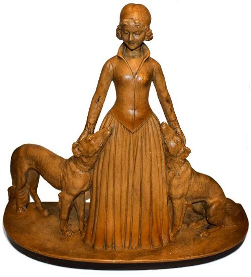 Art Deco Original Signed Figure 'Woman with Greyhounds'