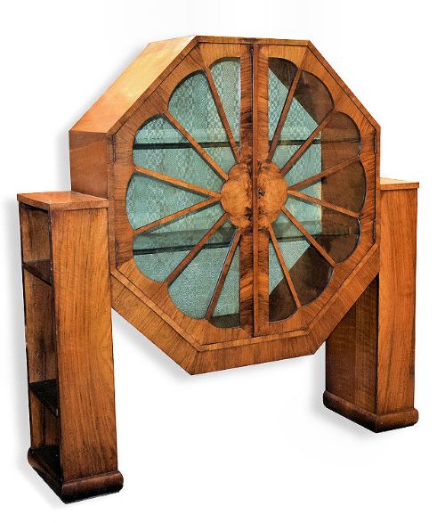 Rare 1930s Art Deco Walnut Display Cabinet
