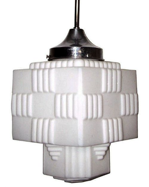 Huge Modernist Skyscraper Milk Glass Ceiling Light