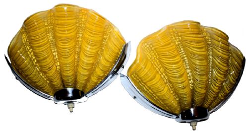 1930s English Shell Wall Lights in Daffodil Yellow