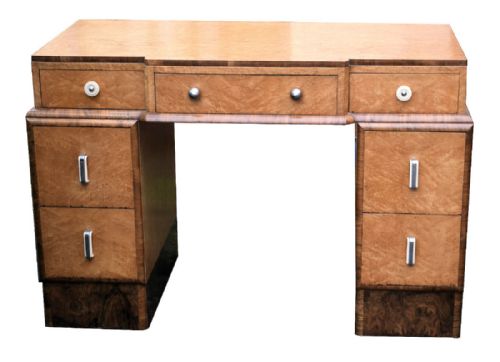 1930s Art Deco Desk in Birds Eye Maple and Walnut