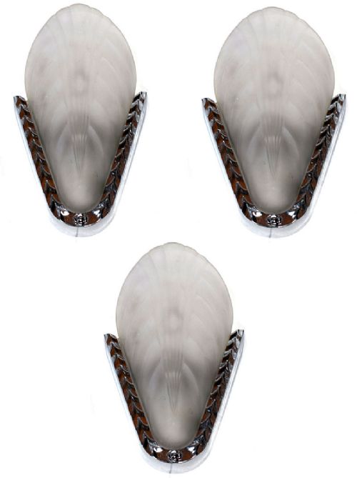 1930s Art Deco Set of Three Glass and Chrome Wall Lights or Sconces