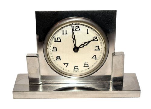 French 1930s Art Deco Miniature Chrome Clock