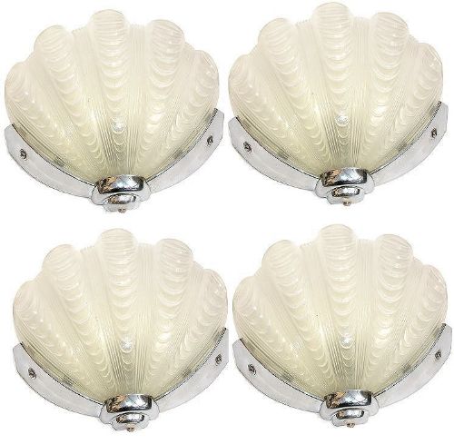 1930s Art Deco Opaque Set 4 of Shell Wall Lights