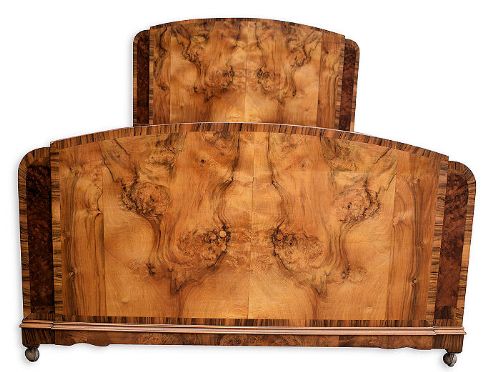 Original 1930s Art Deco Odeon Walnut Double Bed