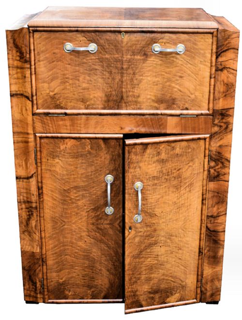 1930s Art Deco Walnut Cocktail Cabinet
