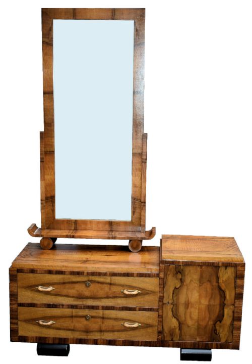 1930s Art Deco Italian Walnut Cheval Mirror