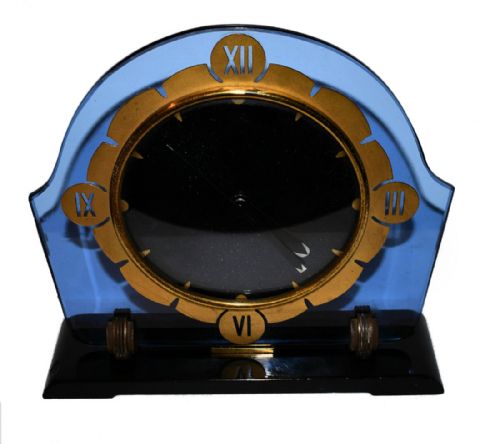 Art Deco Blue Mirror Clock by Smiths