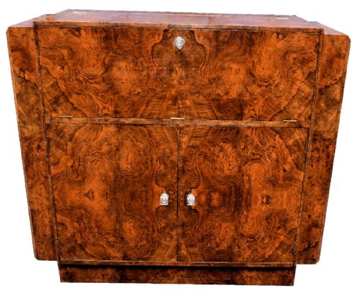 Art Deco Figured Walnut Cocktail Cabinet
