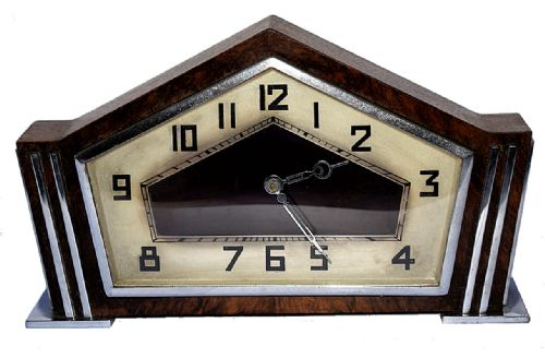 Art Deco Walnut and Chrome Mantle 8 Day Clock