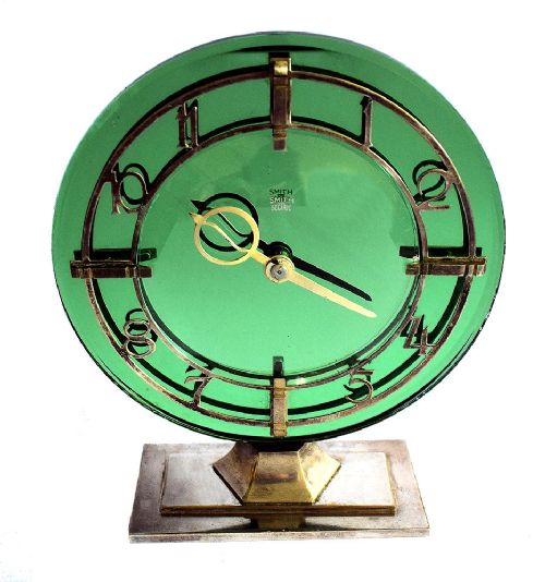 Art Deco English Smiths Green Mirrored Clock
