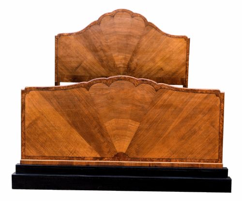 1930'S Art Deco Walnut Double Fan Shaped Bed.