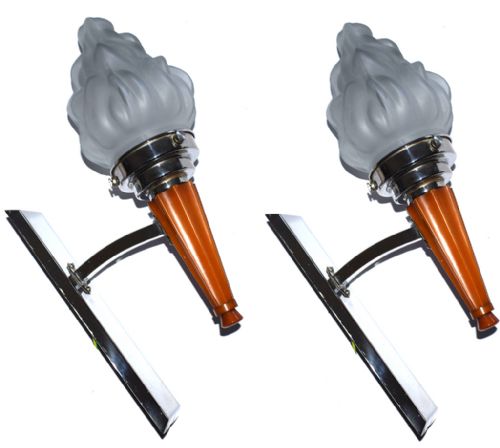 Matching Pair of Art Deco Chrome + Bakelite Wall Lights