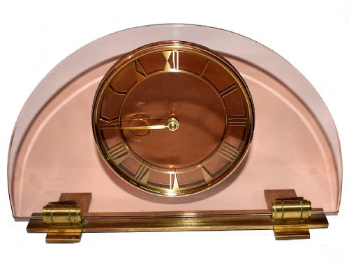 Large 1930'S Art Deco Peach Glass Mantle Clock