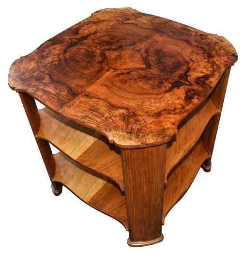 1930s Heavily Figured Walnut Three-tier Table