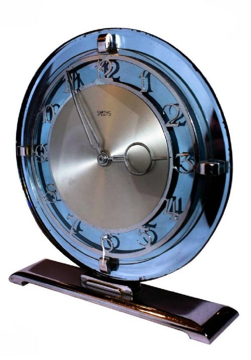 Art Deco Blue Mirror Clock by Smiths