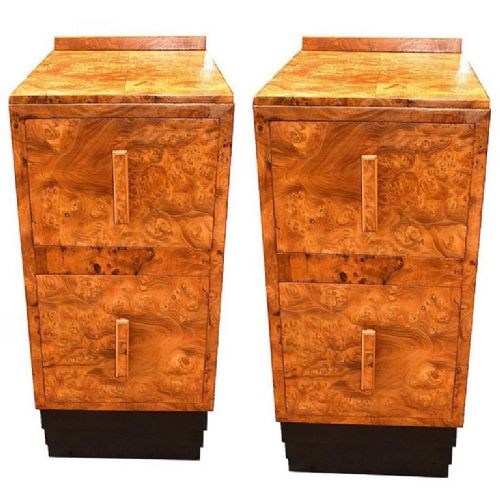 Art Deco Pair of Bedside Tables in Blonde Maple