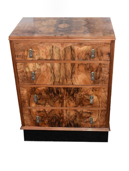 English 1930'S Art Deco Figured Walnut Chest of Drawers