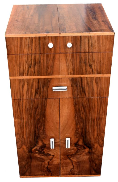 fig 1. English 1930's Art Deco Walnut Portable Cocktail Cabinet